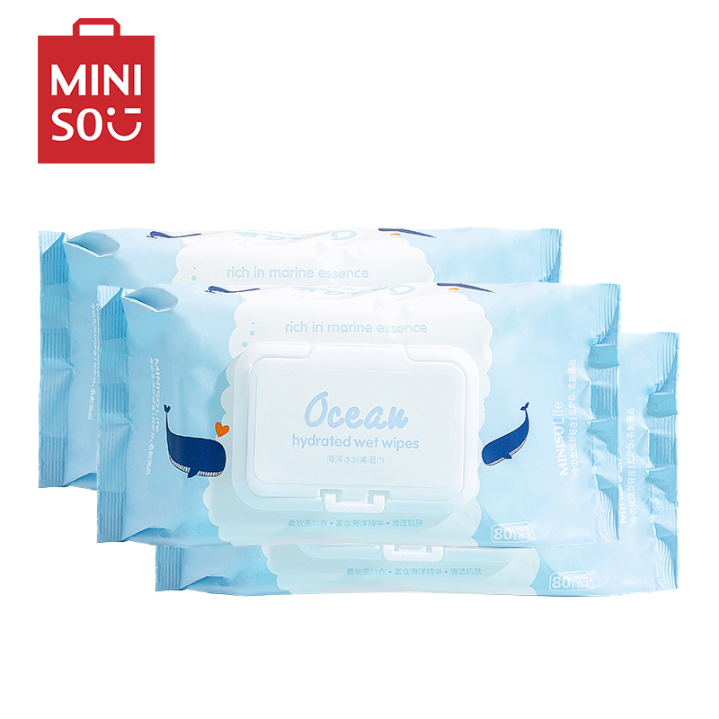 名创优品(miniso) 海洋水润柔湿巾 抽取式便携卫生水润湿纸巾[80片装*3]