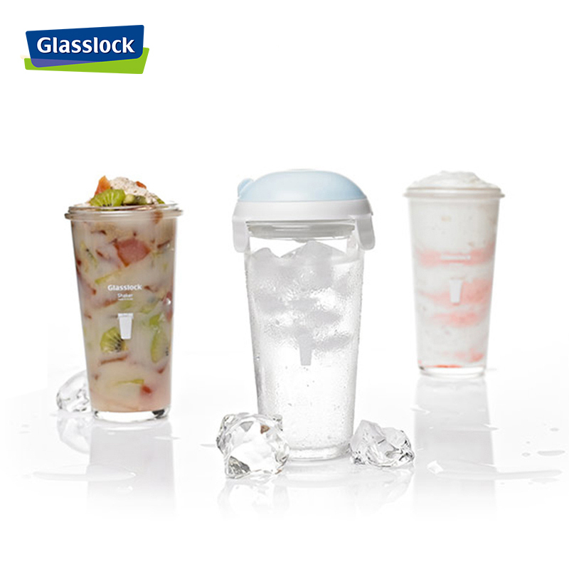 三光云彩(GLASSLOCK)韩国进口玻璃水杯两个装450ml*2情侣杯带刻度随手杯果汁杯透明玻璃IG721
