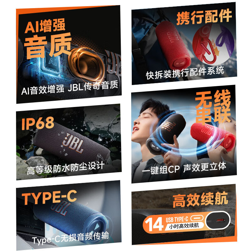 JBL FLIP7 音乐万花筒七代 便携蓝牙音箱 户外音响 AI音效增强 罗兰紫高清大图