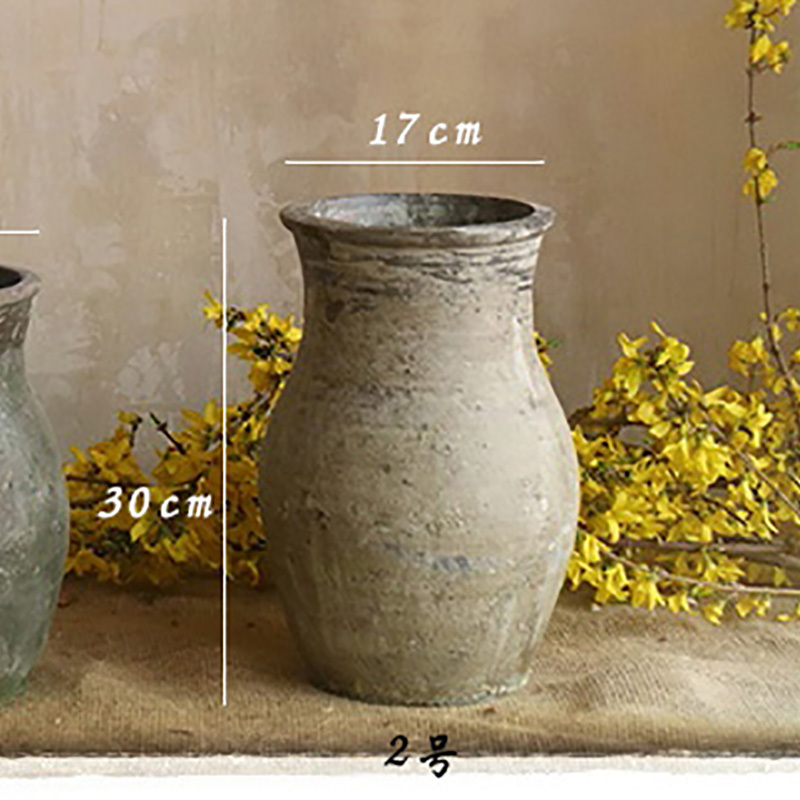 手工粗陶陶罐陶坛子花器花瓶做旧仿古软装家居摆件干花软装饰品*y