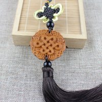 厂家直销实木雕刻中国结桃木汽车挂件挂饰车用装饰品吉祥结 吉祥结黑色款