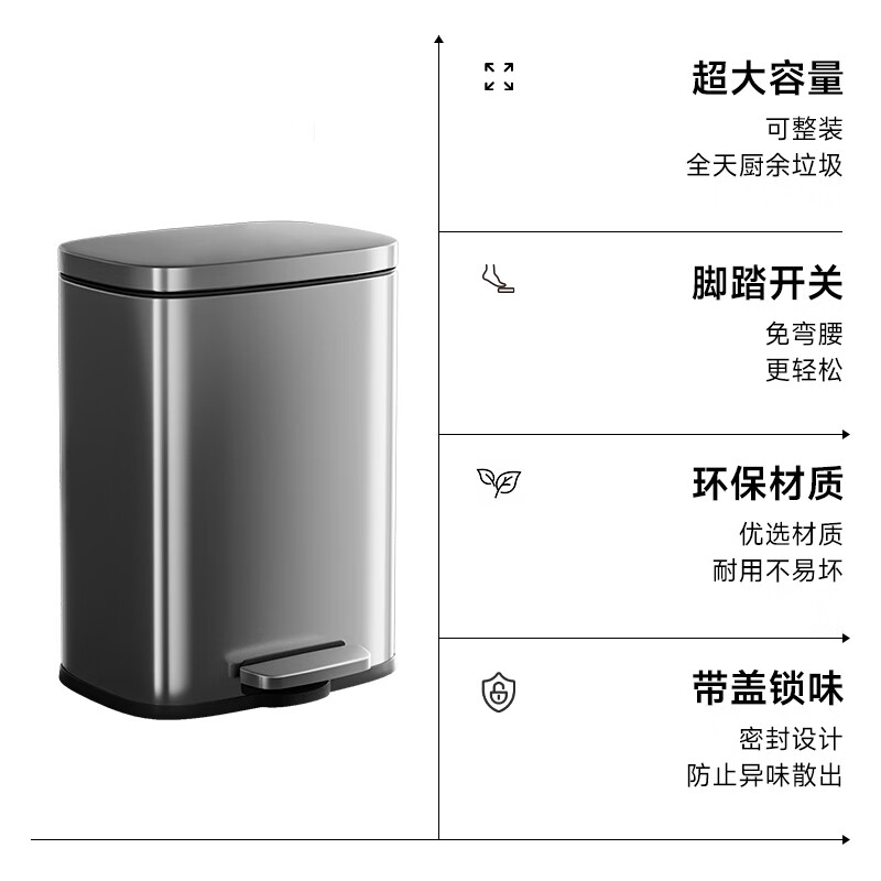 五月花WYH-GB228 脚踏垃圾桶 12升不锈钢垃圾桶 含内桶高清大图