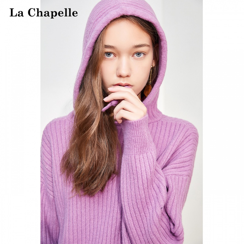 拉夏贝尔2021连衣裙女秋冬新款针织中长款打底裙内搭洋气连帽裙子视频