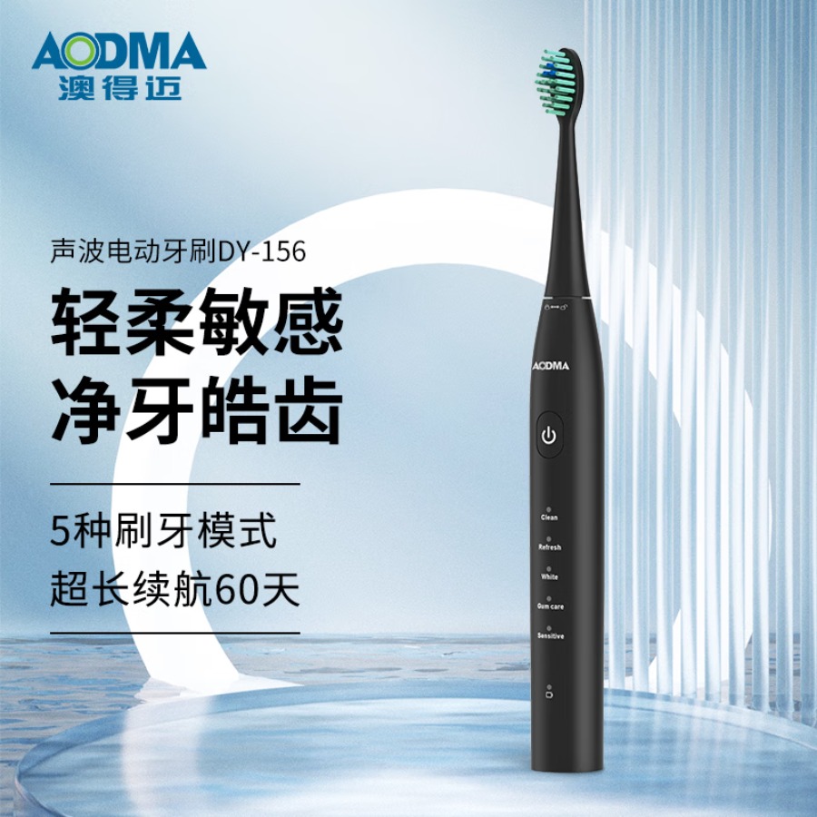 澳得迈(AODMA) 超声波式成人电动牙刷 高频震动 五档洁齿DY-156 2个刷头 黑色