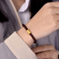 GZUAN古钻珠宝 年年有余 3D硬金黄金石榴石女士手链 生日礼物 YJS0009