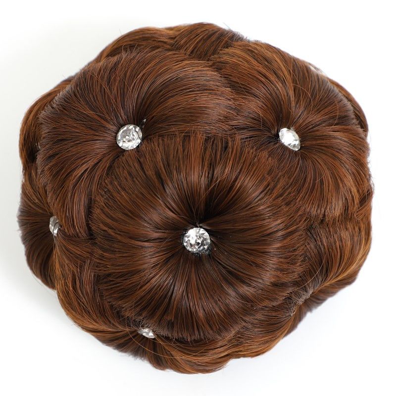 水晶九朵花假发发包发圈丸子头头花头饰盘发发圈盘发神器花苞头浅棕色