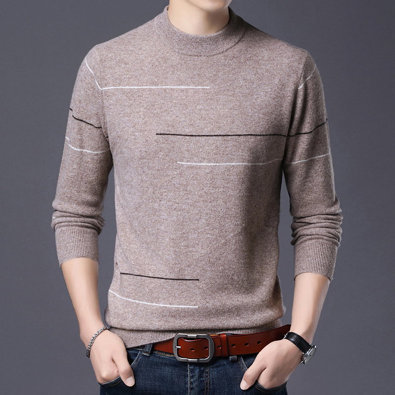 男士半高领套头羊绒衫纯色扭花潮流毛线衣春秋打底毛衣eerds羊绒衫