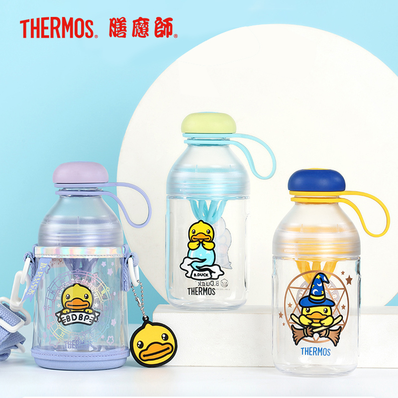 膳魔师THERMOS孕婴童水杯柠檬杯四季随行果汁杯便携手提带肩带小黄鸭TRITAN杯TCSE-403BDGR(魔法师)