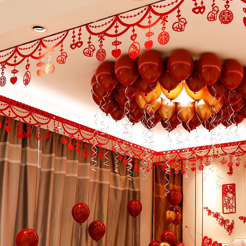 桃心双喜-吊坠套餐1|拉花装饰结婚婚房布置客厅套装男方新房新郎简单