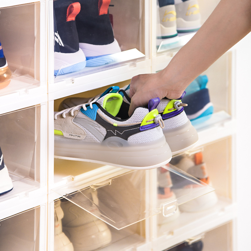禧天龙鞋盒球鞋收纳盒透明侧开抽屉式鞋柜简易家用加厚收纳箱收纳柜高清大图
