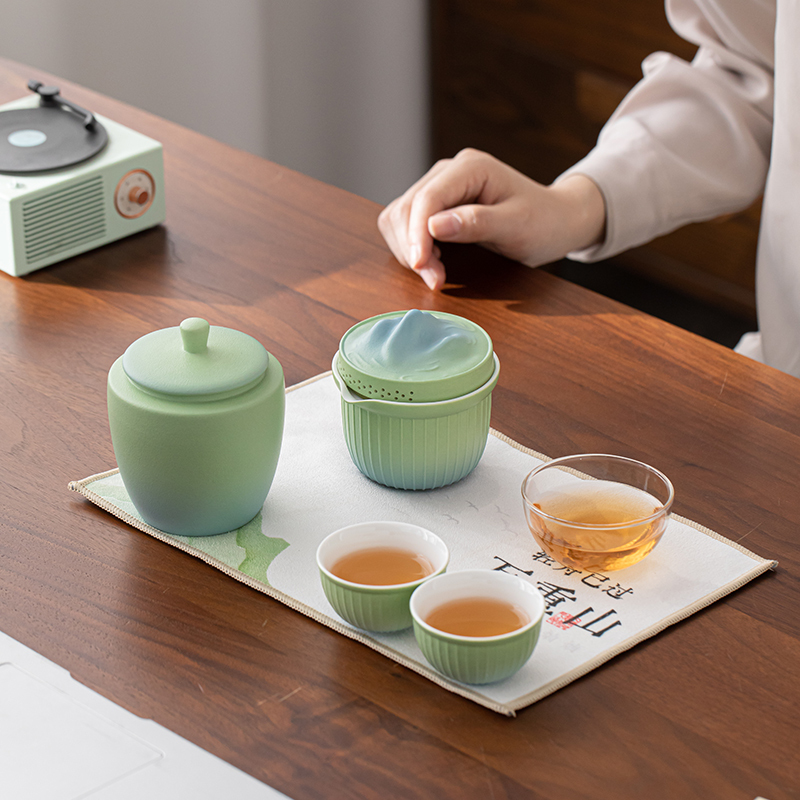 苏氏陶瓷(SUSHI CERAMICS)国潮茶具轻舟已过万重山一壶二杯带茶1叶罐茶巾功夫茶具伴手礼
