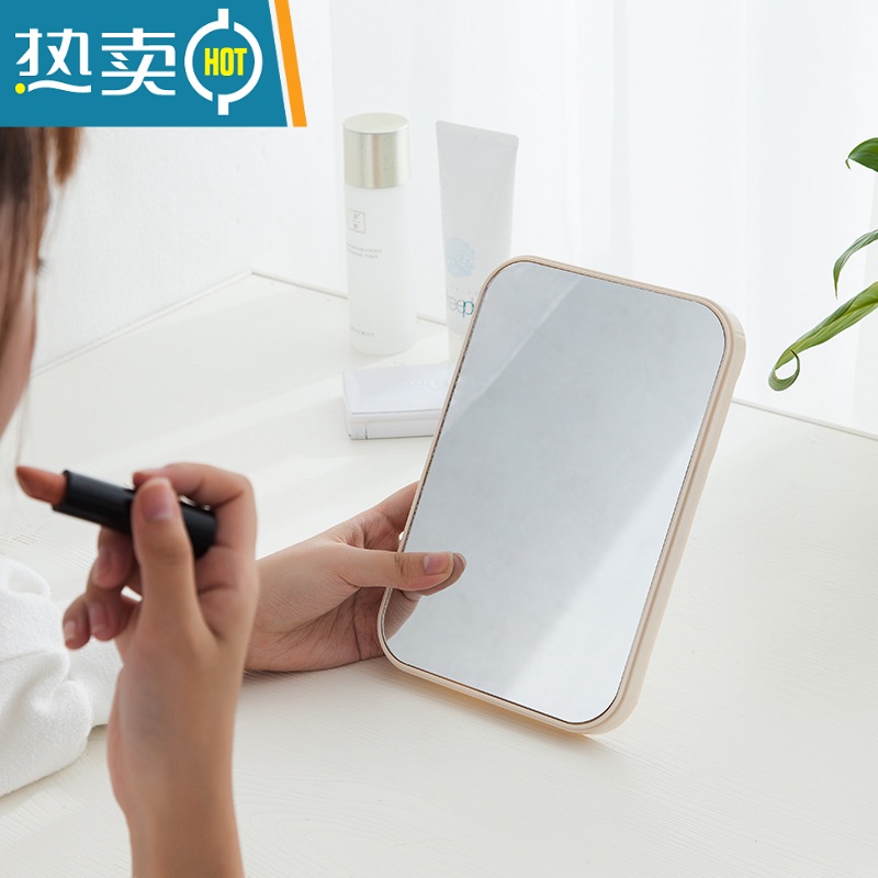 敬平桌面高清化妆镜学生宿舍台式梳妆镜办公室可立ins简约便携小镜子便携式用镜 北欧粉+梳子(随机)高清大图