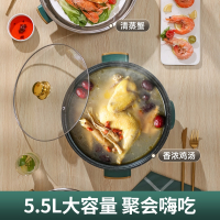 时光旧巷电蒸锅多功能家用大容量三层电蒸笼预约定时多层蒸馒头智能蒸煮锅_28CM金边绿旋钮款三层蒸笼_5层