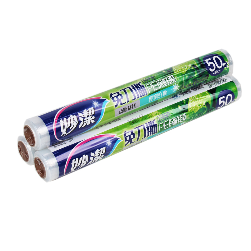 妙洁点断式保鲜膜断点式免刀撕PE30cm大号一次性可加热蔬菜30cm*50m*6卷高清大图