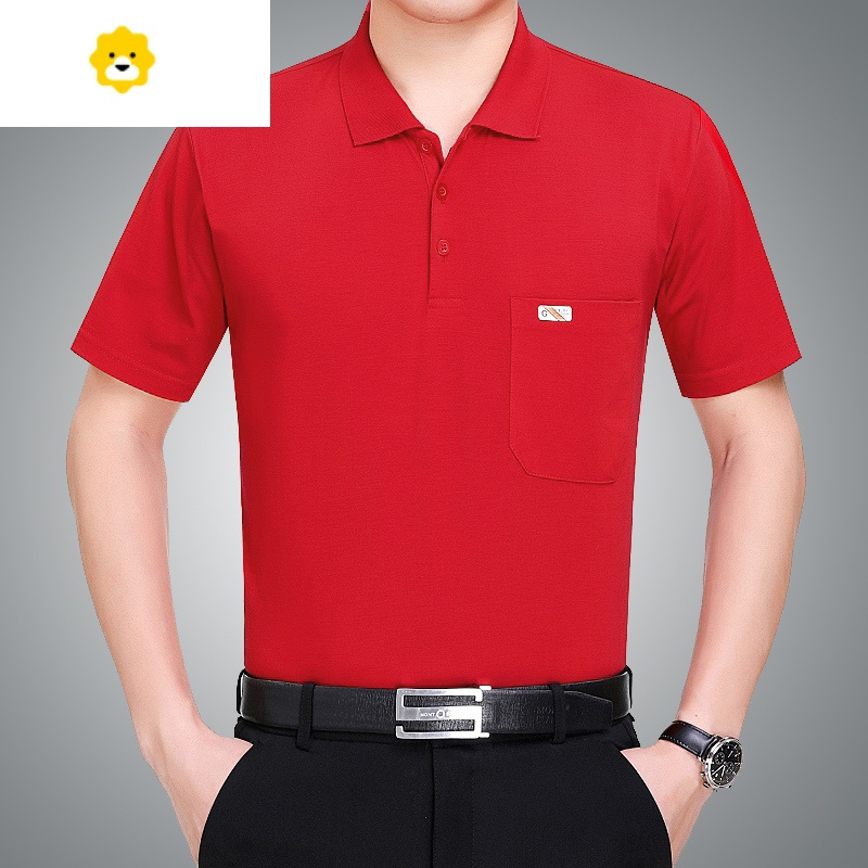 fishbasket本命年大红色中年男短袖t恤中老年爸爸polo衫父亲节衣服季