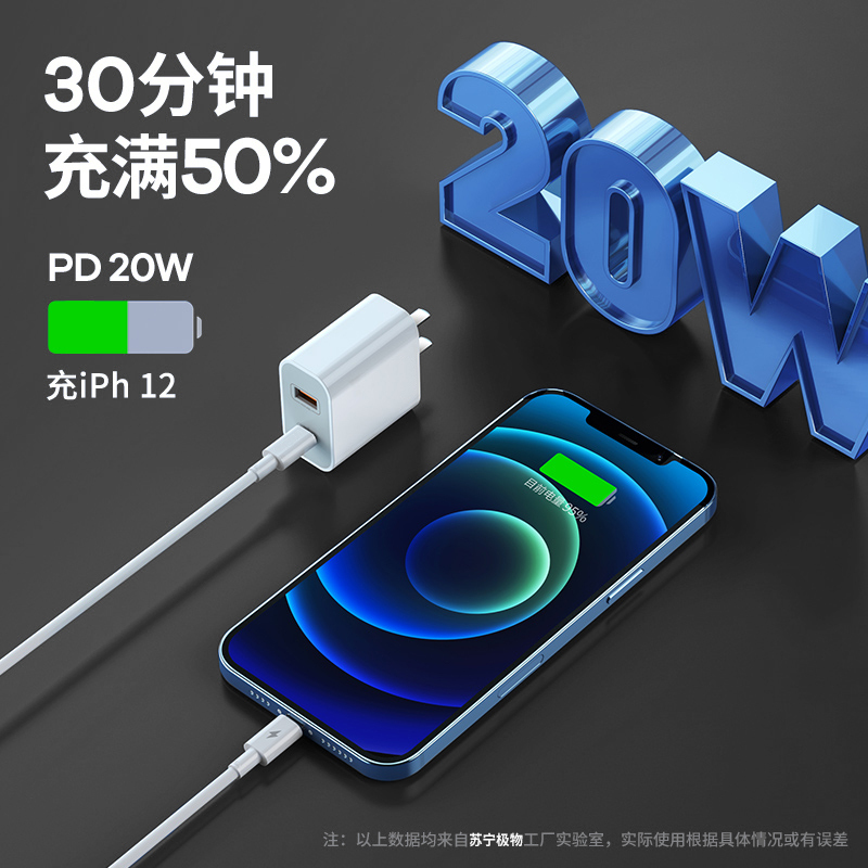 苏宁极物锋速20W PD+QC快充套装(配TypeCtoC 60W1米数据线)