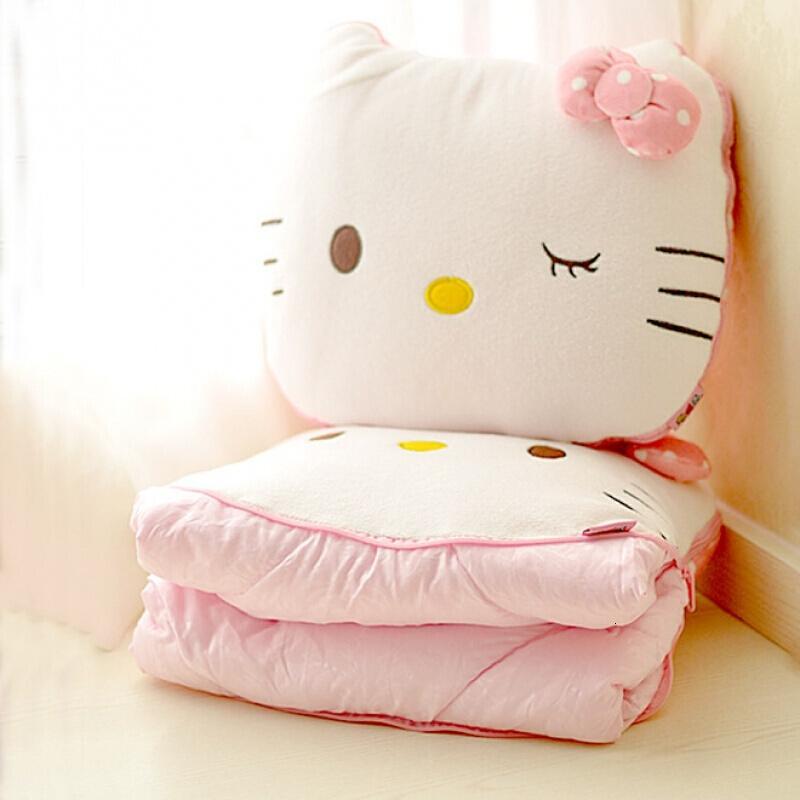 卡通hellokitty靠垫被子两用抱枕可爱KT猫咪办公室空被子粉KT眨眼抱枕约40cm被子1*1.5m