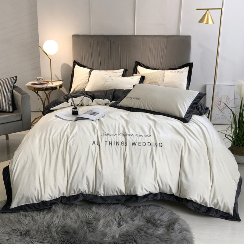 美帮汇毛绒四件套双面绒短绒牛奶绒冬季水晶绒被套白加绒北欧床单珊瑚绒 唯爱-奶白 床单款：2.0床四件套【被套适配220*240被芯】