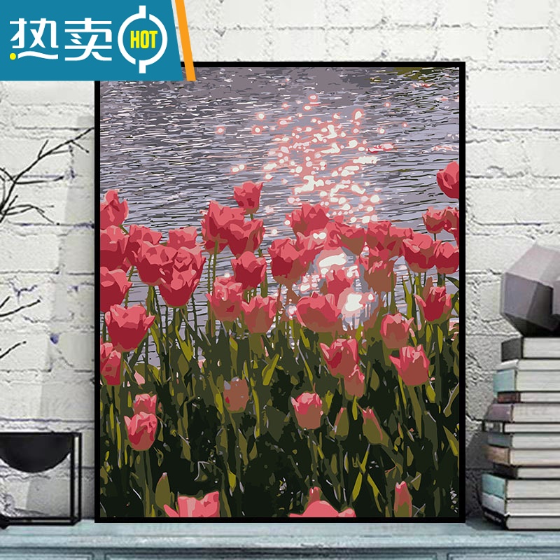敬平郁金香花朵数字油画diy风景填充油彩ins田园手工填色装饰挂画装饰画高清大图
