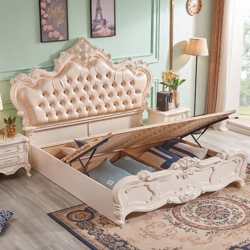 欧式床双人床主卧雕花实木床1.8米婚床卧室白色公主床1.5米储物床图片