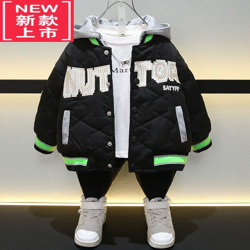 可莉允男童夹棉棒球服连帽2022新款男孩棉服薄棉痞帅加厚儿童外套秋冬装图片