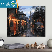 敬平数字油画diy油彩画客厅风景填色手工绘填色装饰画夜色电车装饰画
