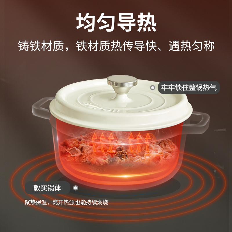 苏泊尔(SUPOR)汤锅珐琅锅铸铁锅炖锅煮锅多容量可选搪瓷锅煲汤燃气电磁炉通用 酒红-ET24MF01-R高清大图