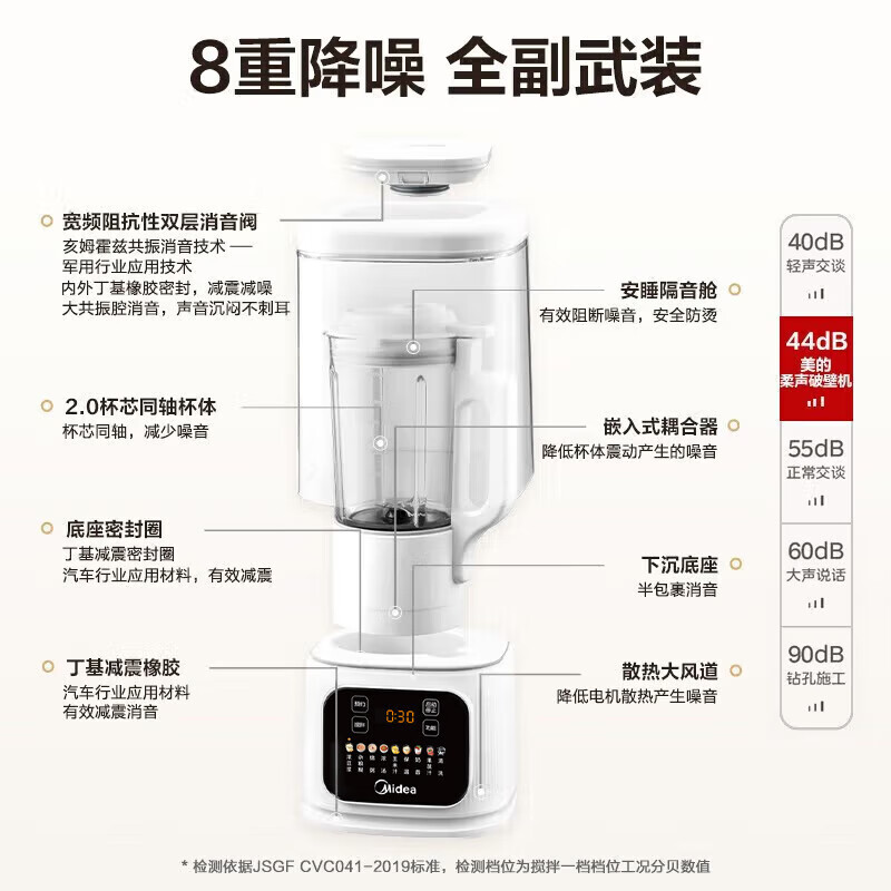 美的32000转静音破壁机MJ-PB40D35 1.5升大容量不锈钢机身多功能豆浆机高清大图