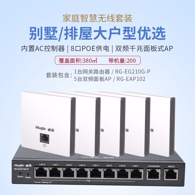 睿易 锐捷企业智慧无线套装 内置AC控制器 双频千兆面板式AP RG-EG210G-P+面板式双频AP*5