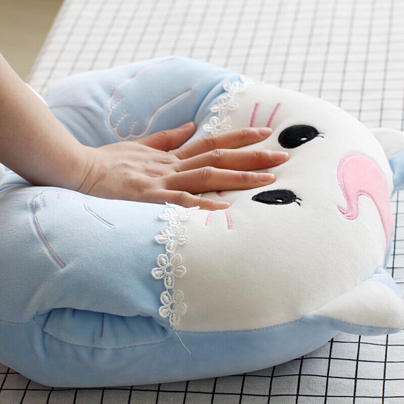 卡通可爱猫羽绒棉抱枕被子两用空被靠垫办公室午睡趴趴毯子靠枕三合一