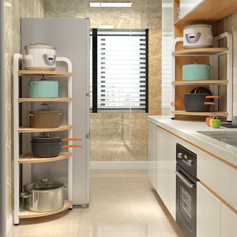 转角厨房置物架锅架纳丽雅三角形落地多层扇形角落架多功能佐料调料架