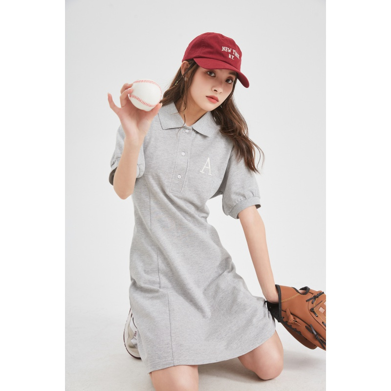 5折价1199元唐狮polo裙夏季年新款女装学院风绣花收腰a字针织黑色