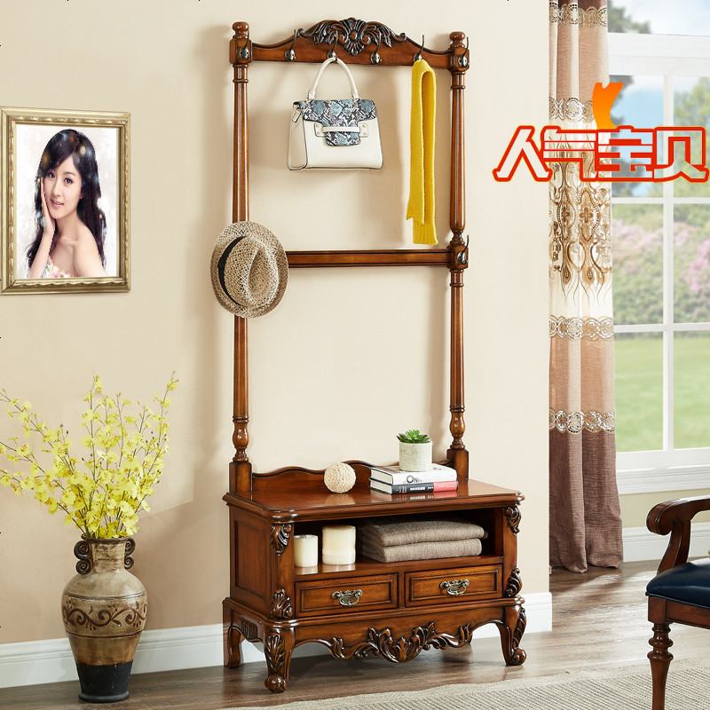 美式乡村穿衣镜实木储物柜 欧式花化妆镜 落地身镜卧室试衣镜 其他_C款挂衣架（800*360*1840）_是