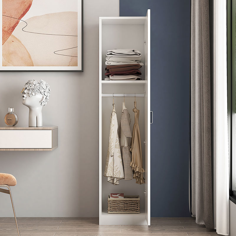 臻远ZY-MZYG-8简约木质衣柜卧室单开门衣柜夹缝储物柜 暖白色D款单门高清大图