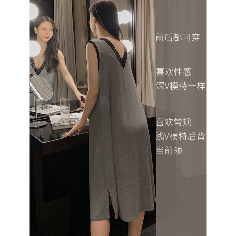 YUNWUXIN莫代尔睡裙女夏季性感薄款蕾丝无袖露背睡衣夏天背心睡裙女吊带裙睡衣