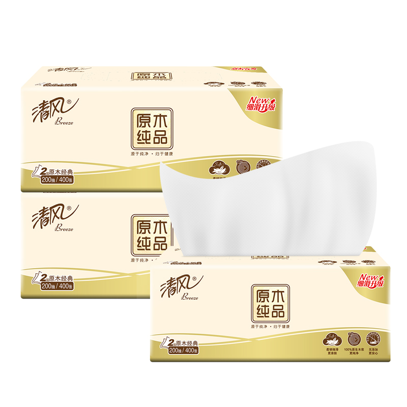 清风B338C3N原木纯品2层200抽/盒*3*12盒装面纸(提)