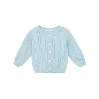 米喜迪mecity童装2021夏季新款女童镂空圆领毛织开衫薄款空调衫_408 120/60 浅艾蓝