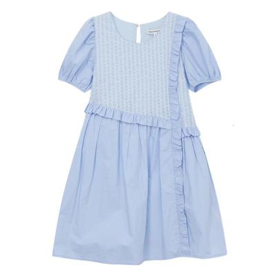 美特斯邦威泡泡袖连衣裙女2022夏季新款拼接设计A摆阔形裙_131 M高160-165重100-130斤 蓝色