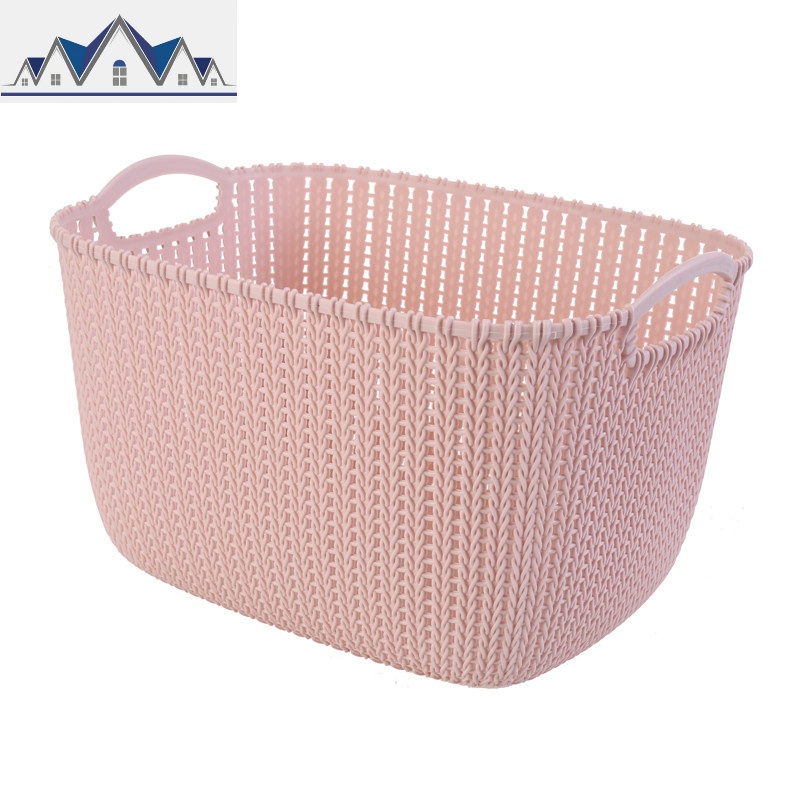 塑料仿藤编收纳筐洗澡蓝子杂物桌面收纳零食收纳盒厨房整理收纳篮 三维工匠 粉色大号（买三送一）
