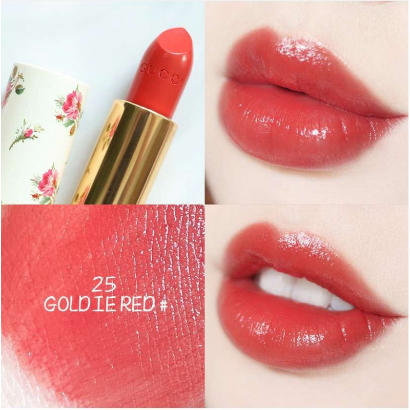 gucci古驰口红金管唇膏绿管唇膏小碎花口红显色goldiered碎花25号橘
