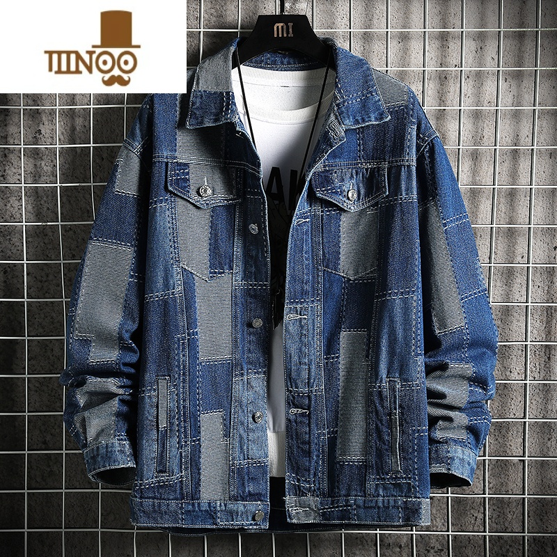 YANXU黑色牛仔外套男潮牌美式复古夹克感痞帅宽松青少年褂子高清大图