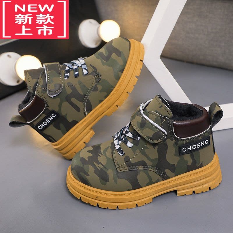 可莉允女童靴子秋冬2022新款童鞋儿童马丁靴短靴加绒工装靴皮棉靴保暖男图片