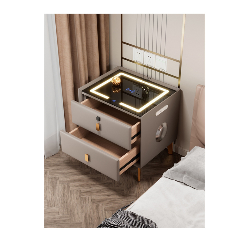 闪电客简约现代智能床头柜带音响实木轻奢柜多功能无线充电指纹锁