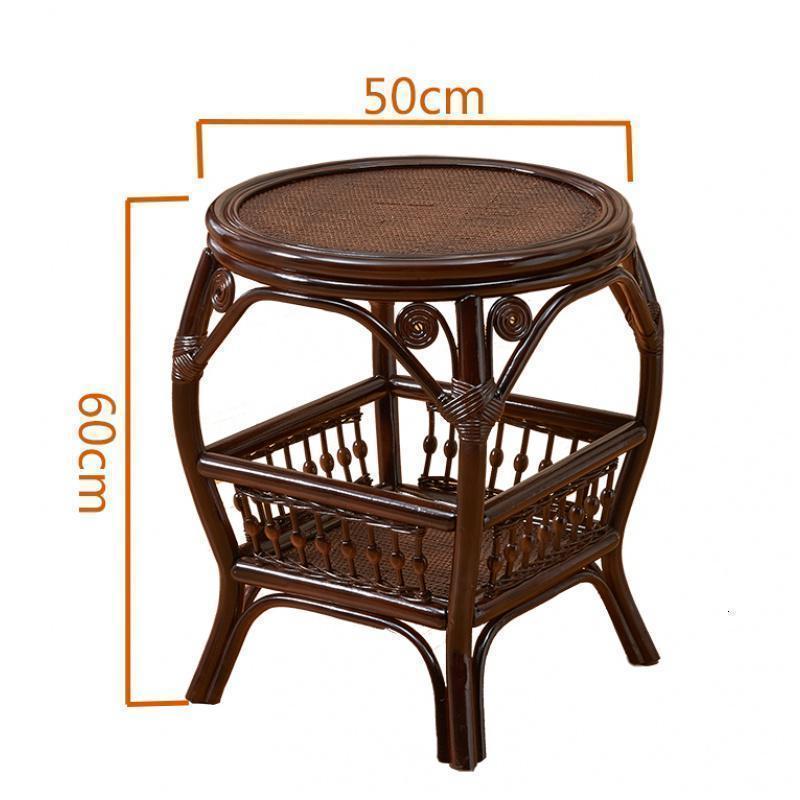 森美人真藤茶几藤编卧室小茶几藤制实桌客厅桌子家用阳台茶几桌竹制 咖啡色珠仔茶几（直径50）赠送钢化玻璃整装