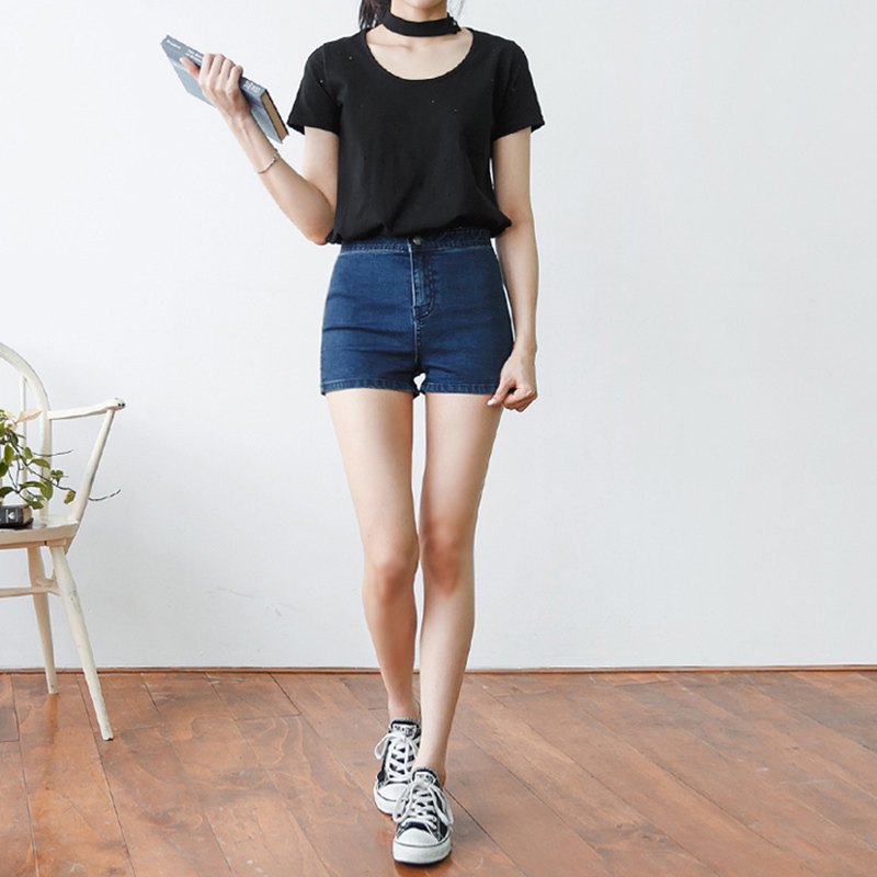 欧蔓得女士牛仔裤 欧蔓得 春夏高腰牛仔短裤女 欧美修身显瘦弹力提臀