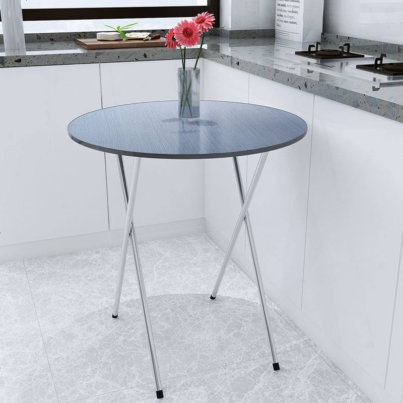 简约餐桌折叠圆形4人吃饭桌家用户外摆摊便携出租房宿舍桌子 50CM高 蓝底花图片