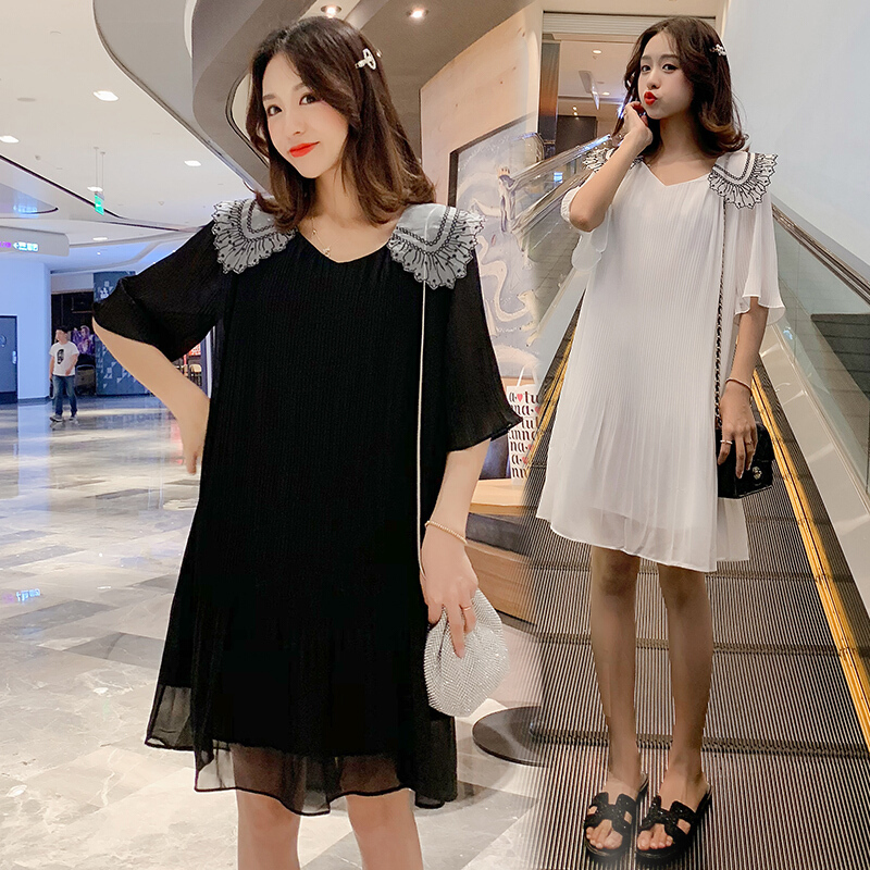 迪鲁奥(DILUAO)孕妇装2021夏季新款韩版显瘦娃娃领超仙褶皱连衣裙孕妇裙夏装