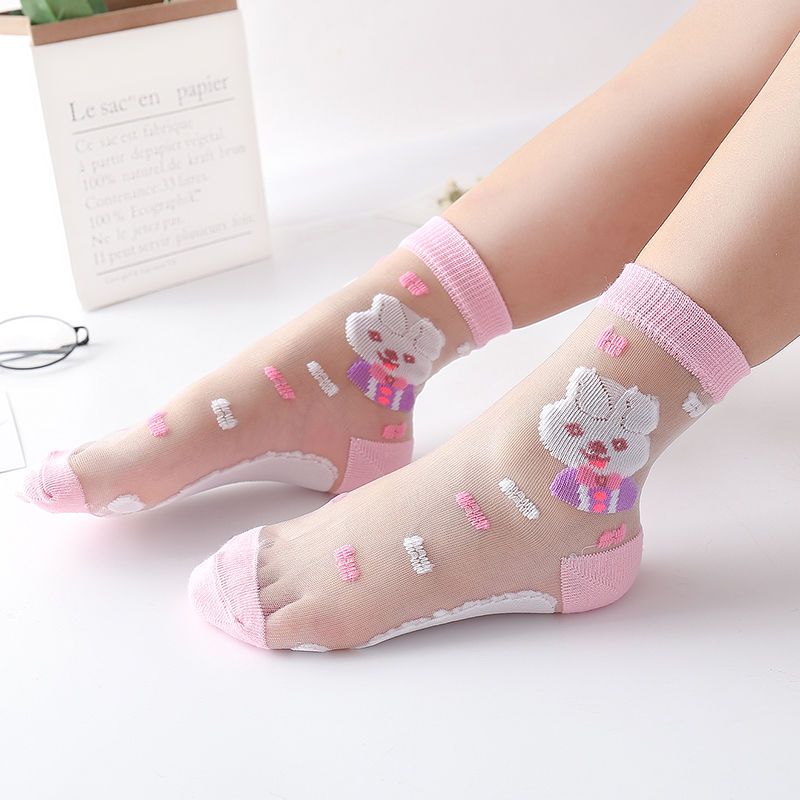 10双装春夏款儿童袜子女童水晶袜丝袜冰丝透气超薄网眼袜女袜5双