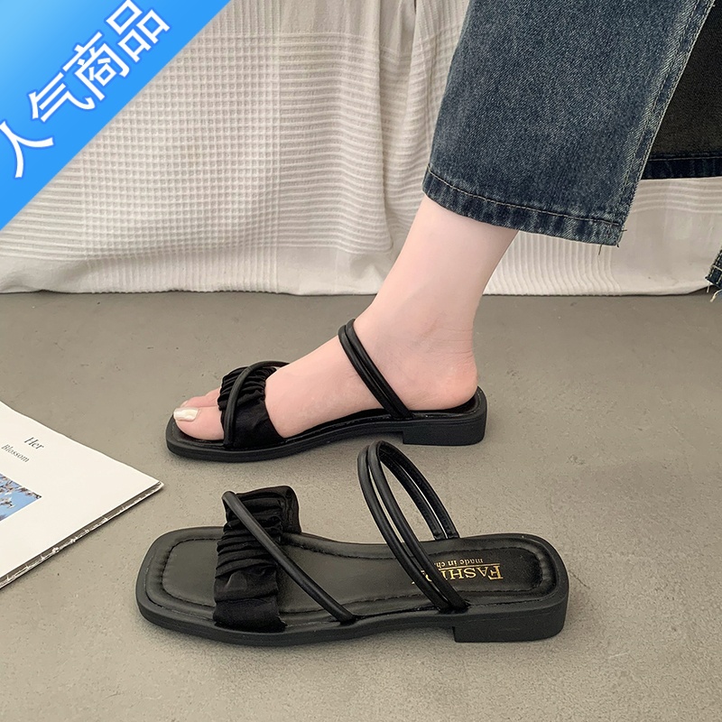 SUNTEK踩屎感凉鞋女夏季2023新款光板平底托鞋仙女风两穿凉拖软底半拖半高清大图