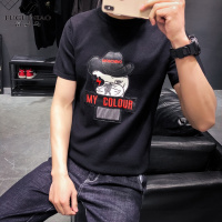 富贵鸟（FUGUINIAO）刺绣毛衣男短袖潮流修身韩版休闲半袖打底针织衫社会精神小伙短袖T恤